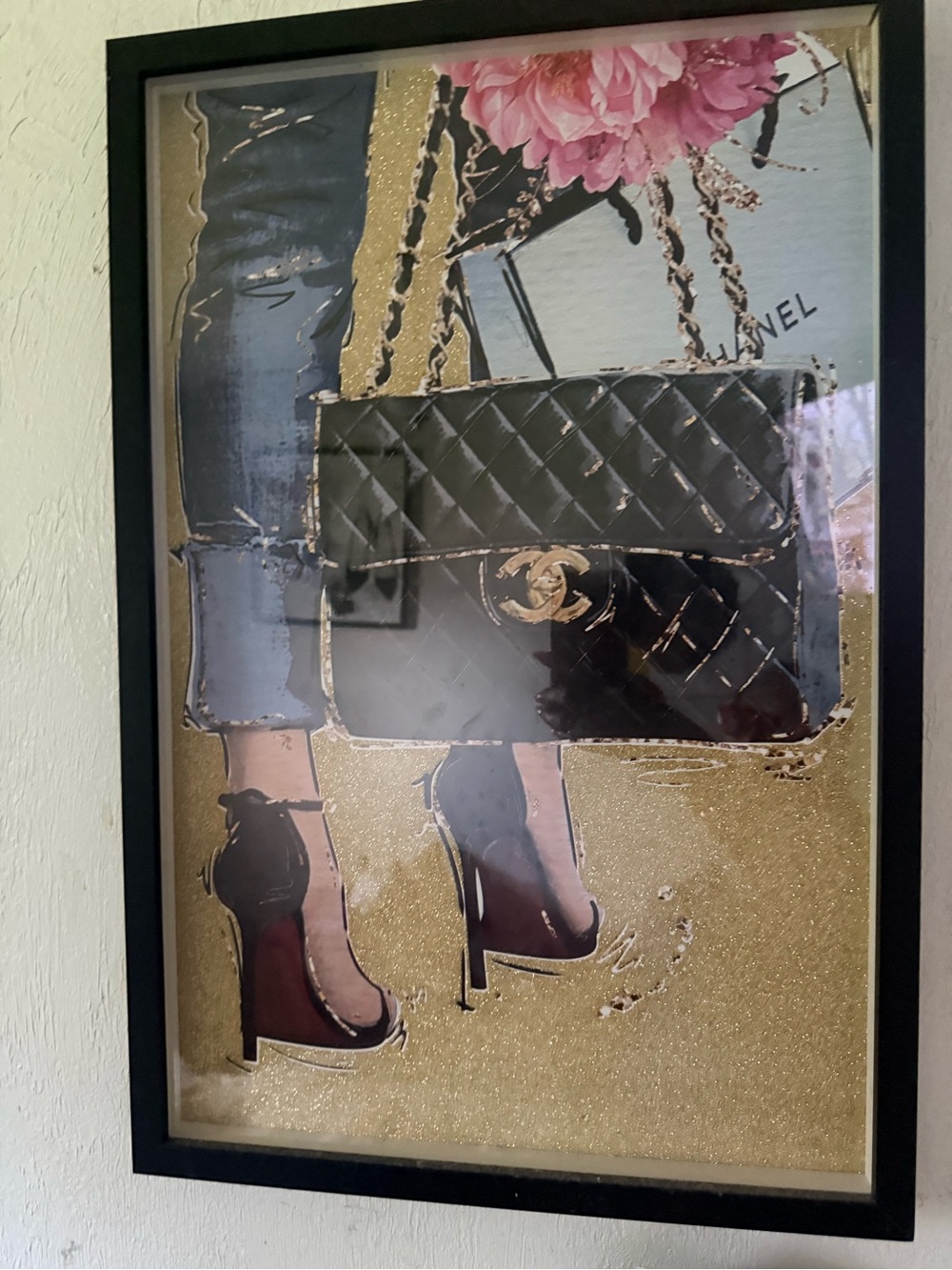 Black Quilted Handbag Art Print in Black Frame